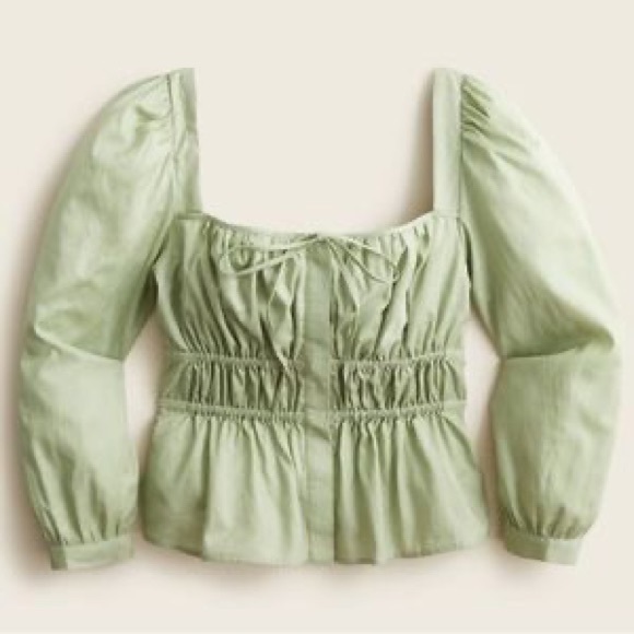 NWT J. Crew Cinched Squareneck Ruched Peplum Blouse in Pistachio - Picture 7 of 7